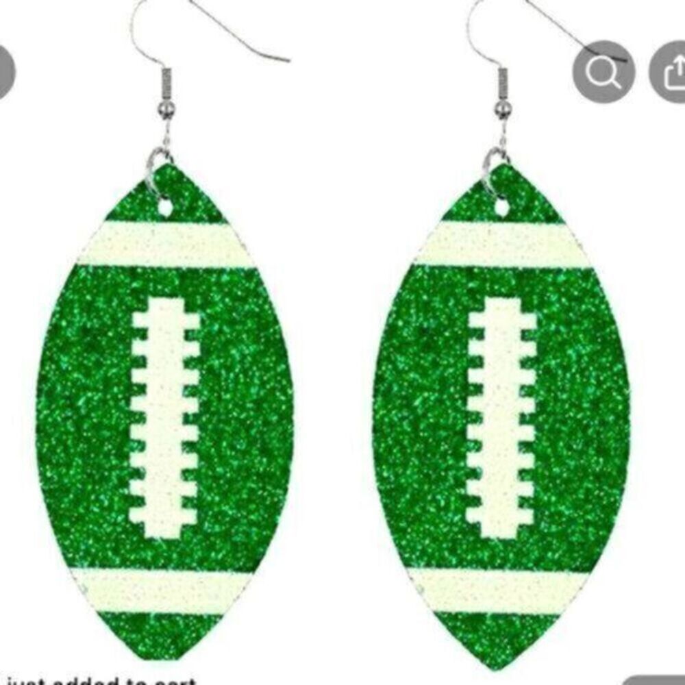 NWT Green Football Dangle Leather Double Sided Earrings - College Game Day